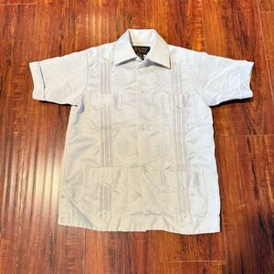 Guayabera Yucatecas Mexican Embroidered Gray Sz 6 Boys/Kids Shirt Short Sleeve!